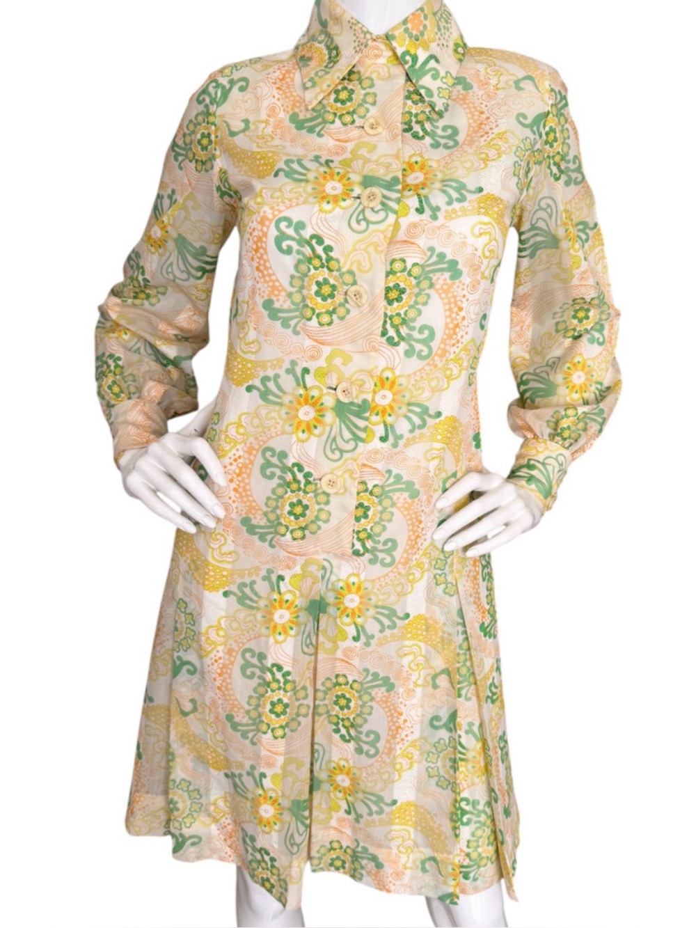 Vintage 60s 70s David Barr Shirt Dress Mod Psychedelic Floral Print Gogo Size 8